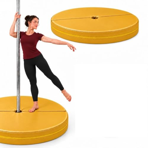 FORTISLINE Pole Dance Matte Ø 120 cm, 10 cm dick - Faltbare Tanzstangen-, Sturz- und Schutzmatte, 2-teilig mit abnehmbarem Kunstlederbezug, für Poledance Training Zuhause und Studio
