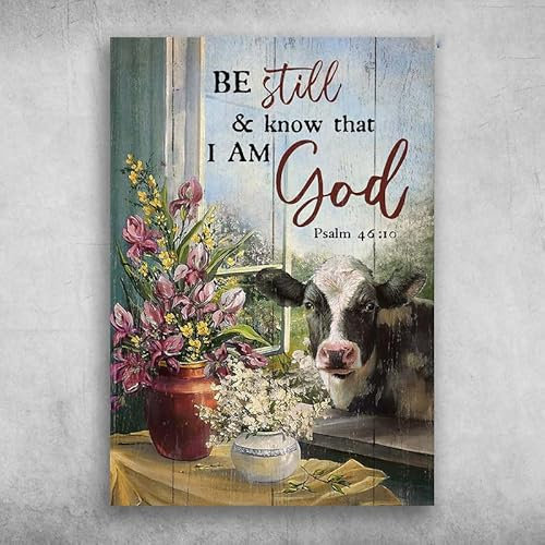 Metal Cartel Puerta Vaca Lechera Estad Quietos Y Sabed Que Yo Soy Dios Vaca Ventana Carteles Metal Vintage Carteles De Pared De Metal Para Garaje Cafetería Bar,30X40cm
