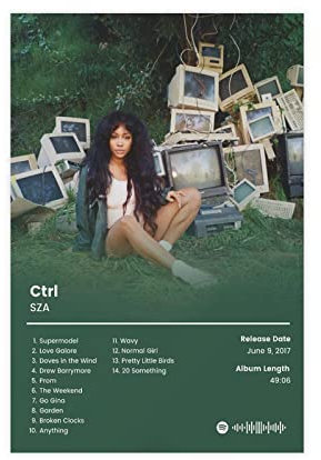 Azizat SZA Poster SZA Ctrl Tracklist Album Cover Poster Leinwand Poster Wandkunst Dekor Druck Bild Gemälde für Wohnzimmer Schlafzimmer Dekoration 30 x 45 cm
