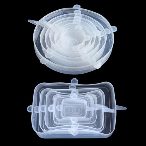 Lot de 12 couvercles réutilisables en silicone pour bol et micro-ondes (rond, poids net + rectangulaire)