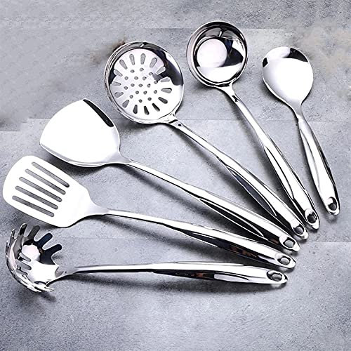 AIRAU Juego de utensilios de cocina de acero inoxidable resistentes al calor con espátula antiadherente, cuchara sopera y pala especial - Kit completo de herramientas de cocina