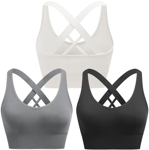 ANGOOL Sports Bras Women Criss-Cross Back Yoga Bra | Cross Back, Medium-High Impact, Wireless, Longline, Removable Pads, Breathable, Mid Support, Workout, Fitness