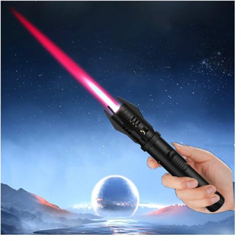 Lightsaber Lighter, Metal Large Fire Windproof Blue Flame Refillable Kitchen Cooking Torch Lighter, Windproof High Temperature Spitfire Lighter, Safety Lock and Adjustable Red Flame (Color : Black)