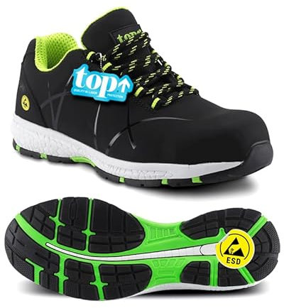 TOP ATON Arbeitsschuhe Herren S3 Gr.43 [S3 SRC ESD rutschfest] Für Handwerker,Lager [EN ISO 20345:2011] Sicherheitsschuhe S3 - Schuhe mit Kevlar-Zwischensohle & PU/PU Schaum Außensohle - Größe wählen