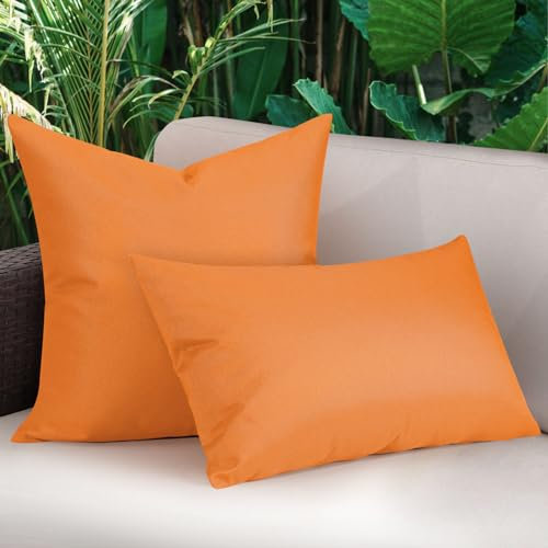 Lewondr wasserdichte Outdoor Kissenbezug, 2 Stück 30x50cm+45x45cm Solide PU-Beschichtung UV-Schutz Garten Kissenbezug für Patio Sofa Couch Balkon, Orange