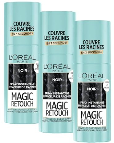 L'Oréal Paris Spray Instantané Correcteur de Racines & Cheveux Blancs, Magic Retouch, Noir, 75 ml (Lot de 3)