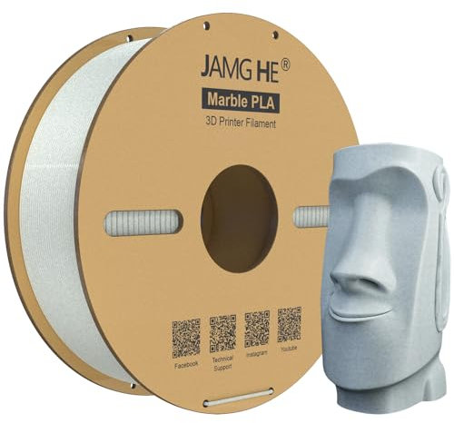 JAMG HE Marble PLA for 3D Printer,1KG 1.75mm PLA Marmor Color 1.75 mm +/-0.01 Accuracy Dimensional 3D Printing Materials Suit for FDM 3D Printer or 3D Pen (Marble PLA, White)