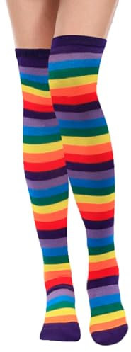 Calzini alti al ginocchio,1PCS calze al ginocchio arcobaleno,calzini donna lunghi,calzini arcobaleno,calze parigine donna,calzini a righe arcobaleno,scaldamuscoli donna colorati,rainbow high accessori