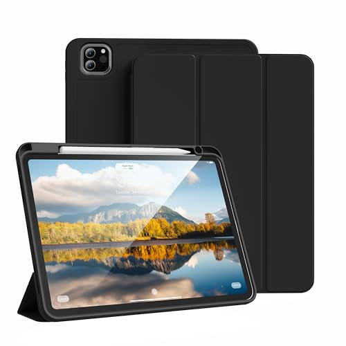 GKABXY Étui pour iPad Pro 11 Pouces 4e / 3e / 2e génération 2022/2021/2020 avec Porte-Crayon, Dos en TPU Souple, étui de Protection Fin et Antichoc, Auto Sleep/Wake, Noir