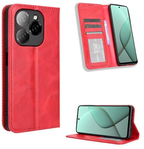 BellaCase Tecno Spark 20 Pro 5G Coque [Étui Portefeuille] [Fonction Support] [Slots pour Cartes] [Couverture à Rabat Magnétique] Compatible avec Le Smartphone Tecno Spark 20 Pro 5G(Rouge)