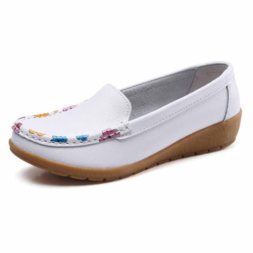 Mocasines Planos Sin Cordones para Mujer Moda Loafers de Cuero Zapato Individuales con Suela de Caucho Planocon Suelas Suaves Casual Chic Zapatos de Conducción Cómodos