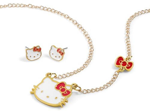 KIDS EUROSWAN Official Hello Kitty Cute Cartoon Earring & Chain Necklace Jewellery Set for Girls
