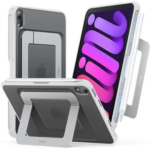 TORRAS Funda para iPad Mini 7, iPad Mini 6, soporte ultra estable, múltiples ángulos de visión ajustables, funda protectora delgada, funda translúcida para iPad Mini 7ª con soporte para lápices, color