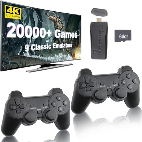 Whatsko Console de jeu rétro - 20 000 + - Avec 2 manettes de jeu - Plug and Play - Clé de jeu sans fil 4K HD - Sortie pour TV, ordinateur, projecteur (64 G)