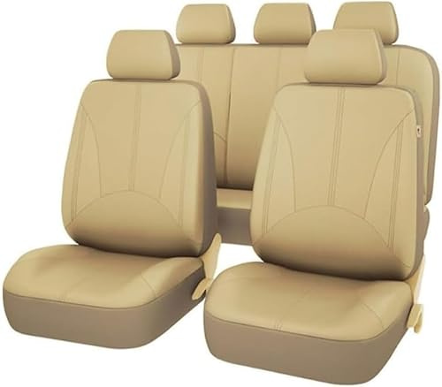 HESHS Auto Leder Sitzbezüge Sets für Mini Cooper 2002-2006 R50/R53, Allwetter Atmungsaktiv Wasserdicht rutschfest Autositzbezüge Schonbezüge Sitzkissenschutz Innenraum Zubehör, Beige