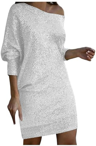 callmo Angebote des Tages Heute Pailettenkleider für Damen One Shoulder Glitzerkleid Off Shoulder Glitzer Kleid Glitzer Cocktailkleid Elegant Partykleid Sexy Hochzeitskleid Party Pailletten Kleid