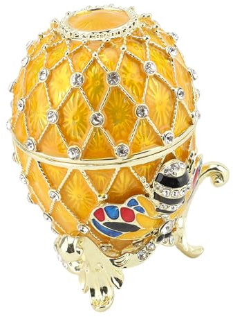 Hand Painted Easter Egg Style Trinket Box Decorative Rhinestones Enameled Trinket Box Vintage Hinged Jewelry Box for Rings Necklaces