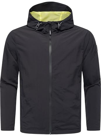 Ragwear Herren leichte Übergangsjacke kurze Sommerjacke mit Kapuze und wasserdichtem Reißverschluss Lewie YOUMODO Black Gr. L