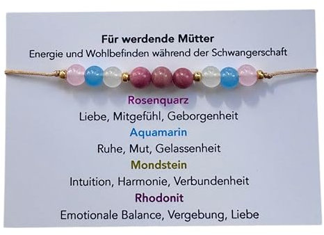 Schwangerschaftsarmband Armband für schwangere Pregnant Natursteine verstellbar Armband für werdende Mütter Rosenquarz Rhodonit Aquamarin Mondstein Edelstein Perlen Liebe