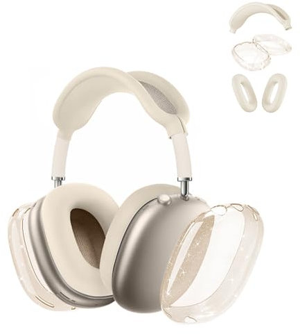 Fycyko 3-in-1 Hülle Kompatibel mit Airpods Max (2024/2020),Transparente Silikon Hülle, AirPods Max,Airpods Max Zubehör-Glitter Starlight Weiß