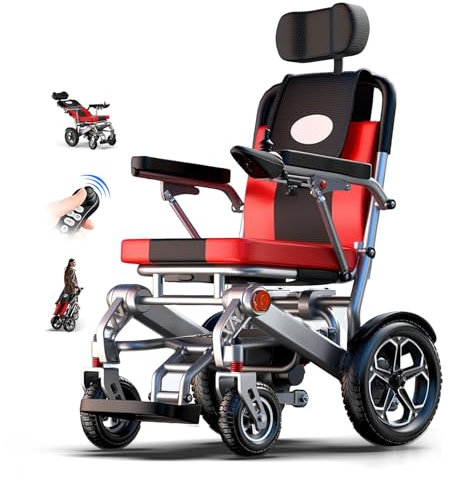 Ultraleichter faltbarer elektrischer Rollstuhl für Senioren 500W-Motor, Lithium-Akku, 25-50 km Reichw, Fernbedienung, verstellbar Sitz abnehmbar Kopfstütze, ideal für Reisen, Alltag und Gelände (18A)