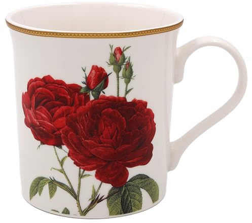 The Leonardo Collection Redoute Rose Mug Pierre-Joseph Redoute, Tea and Coffee Mugs for Hot Drinks | Fine China Printed Mugs for Kitchen & Home | Reusable Ceramic Cups for Every Occasion