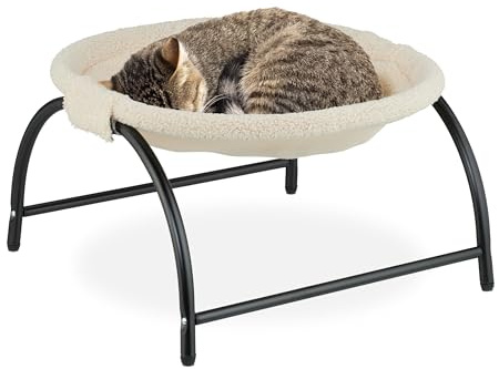 Relaxdays Letto Amaca per Gatti, Cani Piccoli, Cuccia Rialzata Animali Domestici, Lettino Cuscino 25x45x42cm, Beige Nero