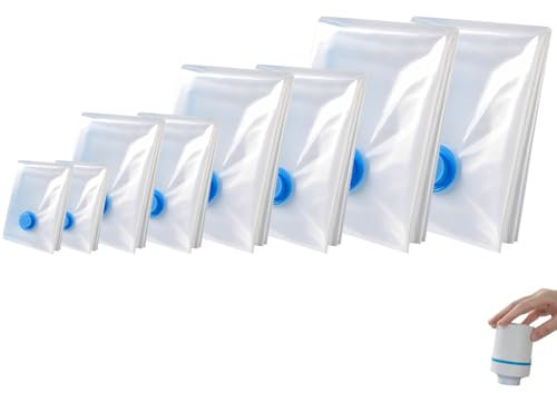 Lot de 8 Sacs de Rangement Sous Vide avec Pompe Électrique - 4 Tailles (Jumbo/Grand/Moyen/Petit) pour Vêtements, Couettes et Voyage