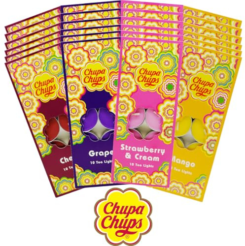 Party Factory Chupa Chups Duft-Teelichter Strawberry Cream, 10 Duftkerzen, 4 Stunden Brenndauer, angenehmer Duft für die ganze Familie