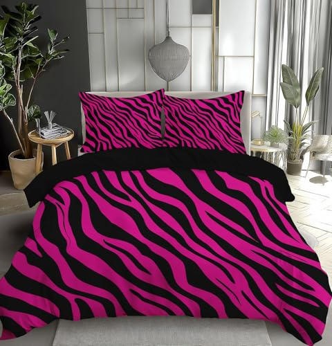 TDNEKMCA Bettwäsche 135x200cm Rosa Bettbezug Set Microfaser Zebra-Print Tier Wende Bettwäsche Deckenbezug mit Reißverschluss und Kissenbezug 80x80 cm