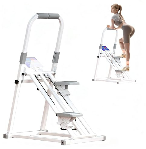 Vertikale Klettermaschine Stair Stepper mit Ultra-Stabiler Basis aus Vier Eisenrohren, 3-Fach Verstellbarer Neigung/Höhe, klappbar, mit LCD-Display und Handyhalter für Home Gym Training
