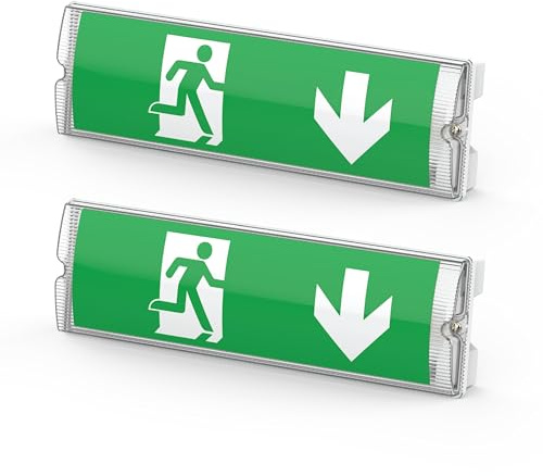 EVOGES IP65 Lot de 2 panneaux de sortie LED d'urgence 3 W, auto-test avec ensemble légende, entretenu et non entretenu, montage au plafond et au mur