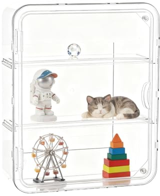 Figures Display Case, 3 Tiers Storage with Magnetic Door, Display Case for Collectibles, Clear Acrylic Design, Storage Organizer, Acrylic Box for Home, Museum, and Souvenir Protection, 10.24 in