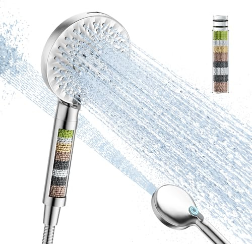 Duschkopf mit Filter,Duschkopf mit schlauch,9 Strahlarten, Druckerhöhende filter shower head für Hartes Wasser,Rest-Chlor,Bakterien, Schwermetall(N9HS703CP）