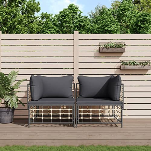 Frdhee Schlafsofa Balkon Möbel, Ecksofas mit Kissen 2 STK. Modular Poly Rattan für Garten, Balkon, Terrasse