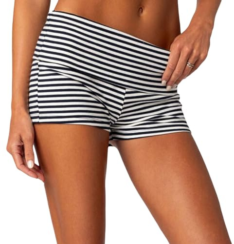 Feclmiyt Gestreifte Schlafshorts für Damen, umklappbar, Lounge-Shorts, Yoga, kurze Hose