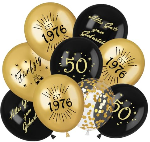 30 Stück Luftballons 50.Geburtstag Deko - Luftballons Schwarz Gold Deko für Mann Frau - Latex Druck Ballons, Konfetti Luftballons für Birthday Party Geburtstagsdeko (Schwarz Gold, 50-2026)