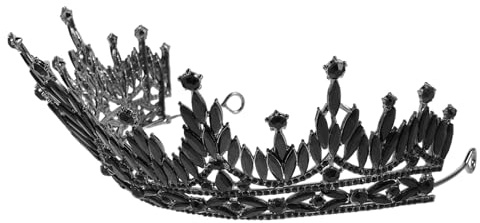 Schwarze Damen Tiara Krone aus Metall mit Strass für Hochzeiten | Barocker Vintage Stil, Bequemer Sitz, Festlicher Kopfschmuck für Feiertage und Outdoor Feiern