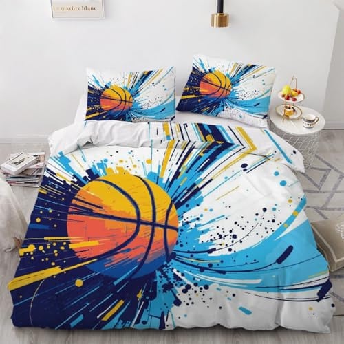 VULORA Slam Dunk Basketball Bettwäsche 135x200 Kinder Sport 3D Bettbezug Wendebettwäsche mit Reißverschluss Mikrofaser Bettwäsche Sets 3Teilig mit 2 Kissenbezüge 80x80 für Junge Mädchen R1043