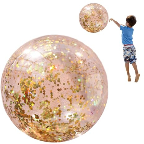 Ballons de Plage Pailletés - 40cm Ballon Gonflable | Jouet Aquatique Extérieur - Ballon Transparent à Sequins, Piscine, Jeu Été, Accessoire Photo, Fournie avec Pompe