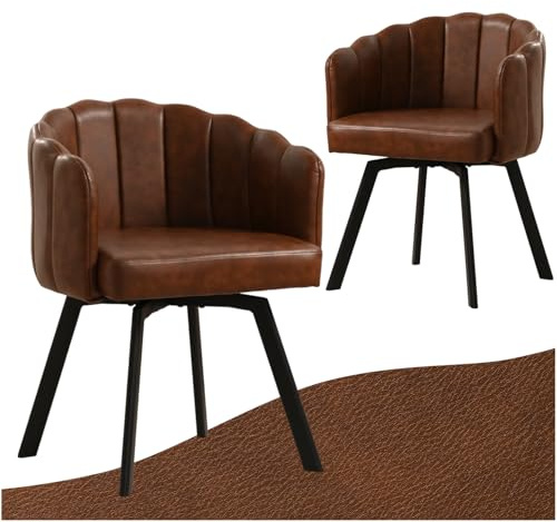SDXYSTCE Drehbar Esszimmerstühle mit Armlehne 2er Set - Braun | Kunstleder Polsterstuhl Esstisch Stühle Esszimmer für Küche, Esszimmer, Wohnzimmer und Restaurant - Kunstleder-Braun