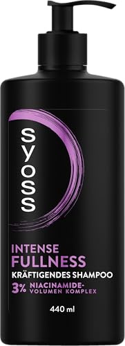 Syoss Intense Fullness Kräftigendes Shampoo (440 ml), für dünnes Haar | Kräftigendes Shampoo für kraftloses Haar mit 3 % Niacinamide-Volumen-Komplex, verleiht Fülle und Volumen mit jeder Anwendung