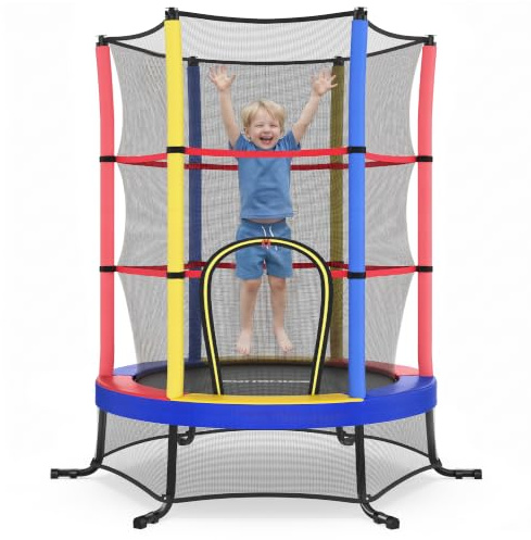 SONGMICS Trampolin Kinder, 174 cm Kindertrampolin mit Sicherheitsnetz, Randabdeckung, Mini-Trampolin Fitness, Stahlrahmen, Gartentrampolin, für Indoor und Outdoor, Garten
