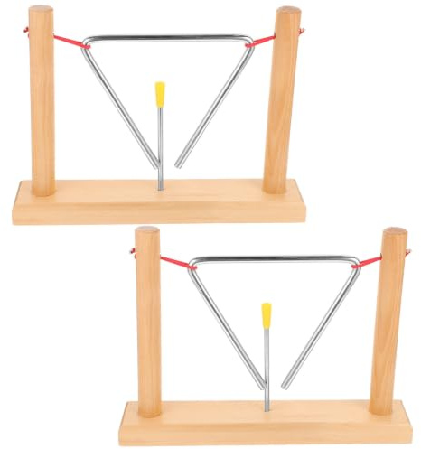 Dreiecksglocke für Kinder, 2 Satz Triangel Schlaginstrument mit Zubehör | Beige Ausführung, Holz und Eisenteile, Abgerundete Kanten, Leichtes Satz mit Klaren Klängen