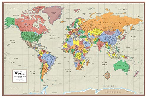 A1 World Wall Map Contemporary Elite Edition, Laminated, 92cm x 61cm by Swiftmaps