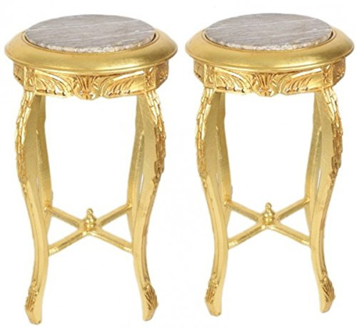 Casa Padrino Barock Beistelltisch mit cremefarbener Marmorplatte Rund Gold 50 x 35 cm Antik Stil - Telefon Blumen Tisch