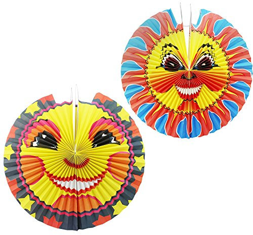 com-four® 2X Laterne mit Buntem Sonnen Motiv - Papierlaterne für Sankt Martin und Halloween - Martinslaterne für Kinder [Auswahl variiert]