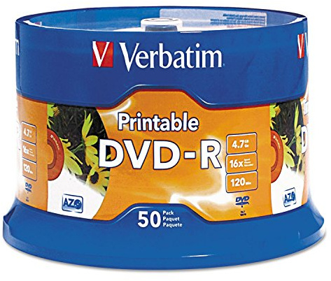 Verbatim DVD-R 4.7GB 16X White Inkjet Printable with Branded Hub, 50-Disc