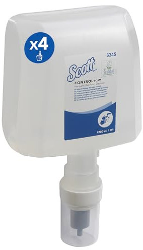 Scott® Control™ Schaumhandseife 6345, unparfümierte Handseife für häufige Verwendung, 4 Kassetten nachfüllbehälter farbloser Handreiniger x 1,2 Liter (insg. 4,8 l)