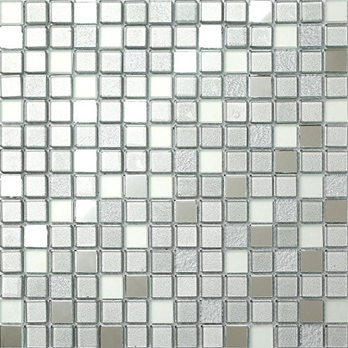 30cm x 30cm Silver Mirror Frosted Glitter Mix Glass Mosaic Tiles Sheet (MT0046)